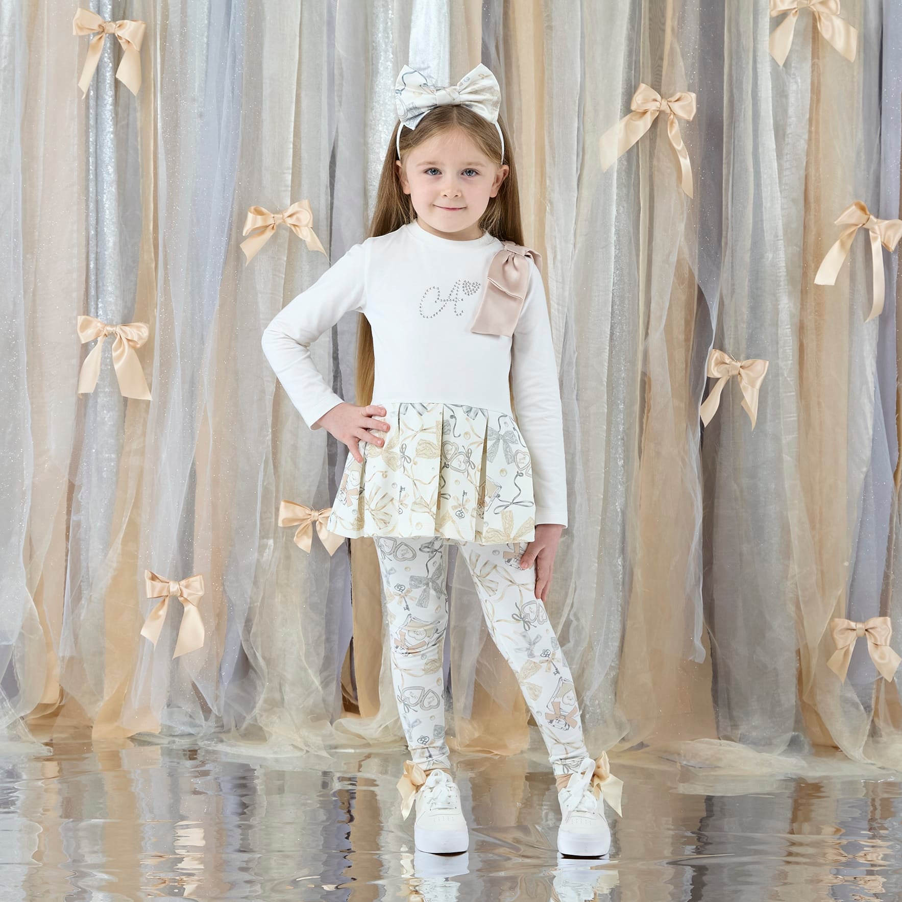 A DEE - Eau De A Dee Blake Bow Print Peplum Legging Set - Snow White
