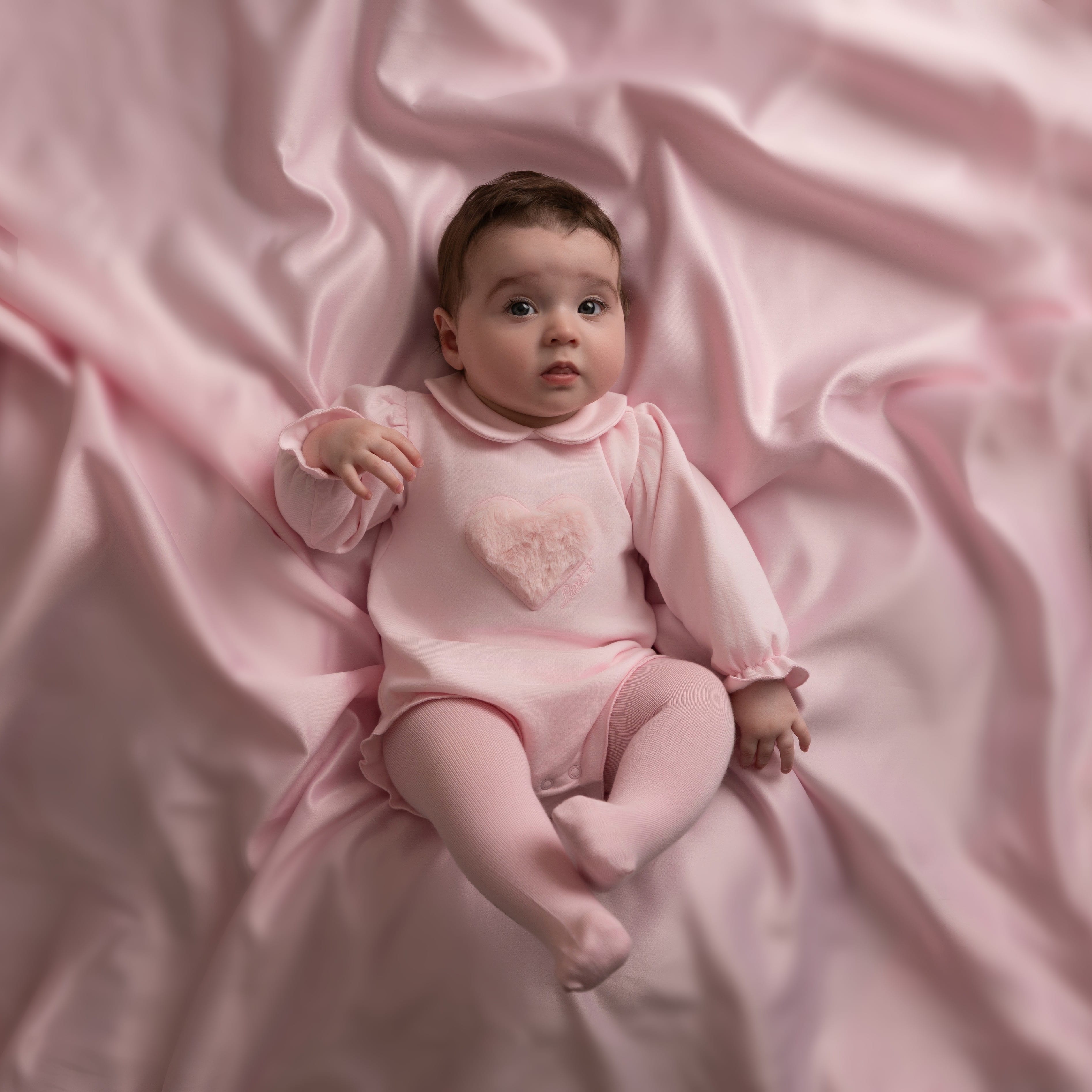 LITTLE A - Little Bloom Dulca Fur Heart Romper - Pale Pink