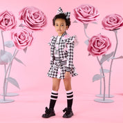 A DEE - Winter Bloom Autumn  Houndstooth Print Bomber - Black