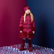 A DEE - Chevron Charm Aurora Fur Trim Jacket - Deep Cherry