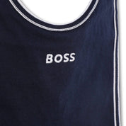 HUGO BOSS - Stripe Collar Babygrow  & Bib Set -  Navy