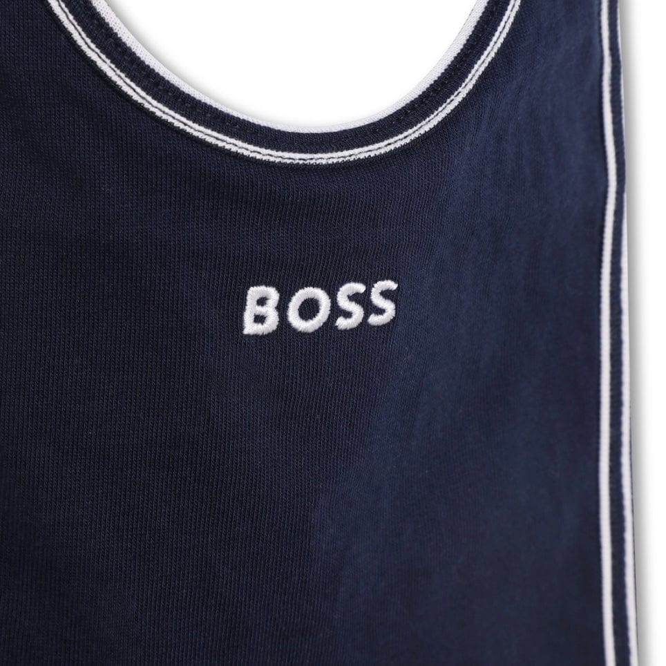 HUGO BOSS - Stripe Collar Babygrow  & Bib Set -  Navy