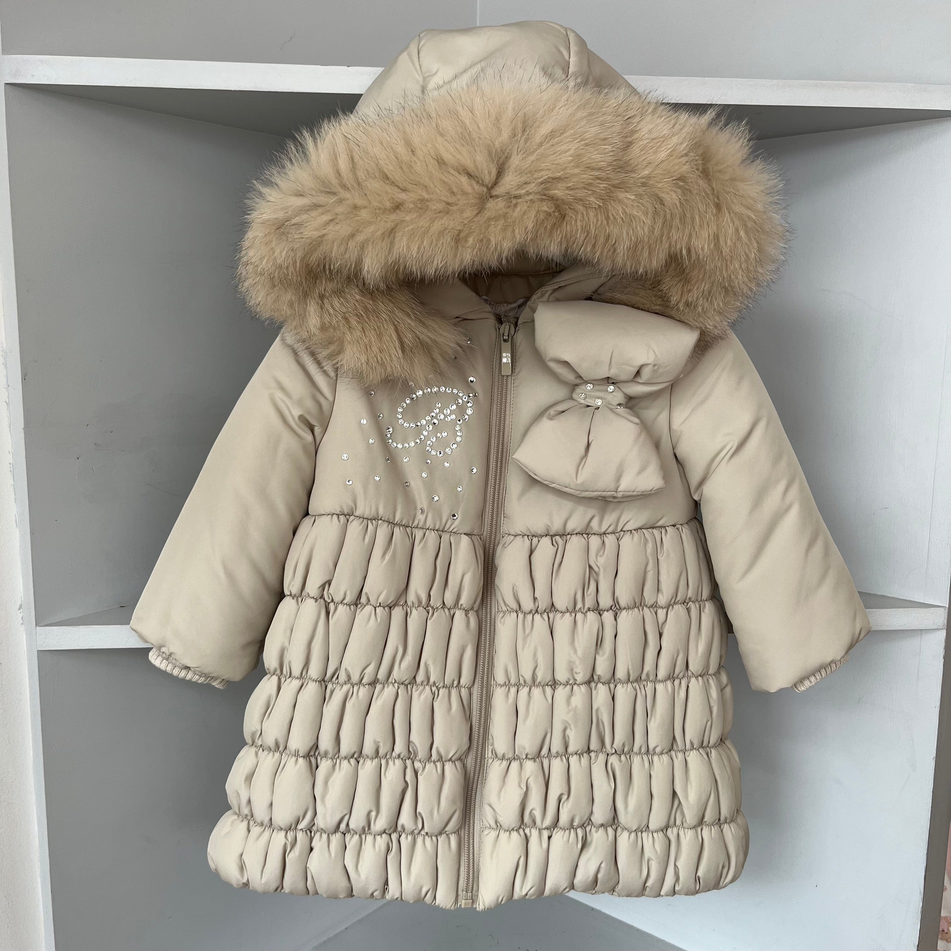 Bimbalo - Fur Hood Large Bow Coat - Champagne