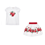 MONNALISA - Strawberry Skirt Set - White