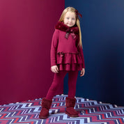 A DEE - Chevron Charm Alina Fur Trim Legging Set - Deep Cherry