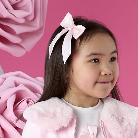 A DEE - Winter Bloom Ariah Satin Bow Print Hair Clip - Pale Pink