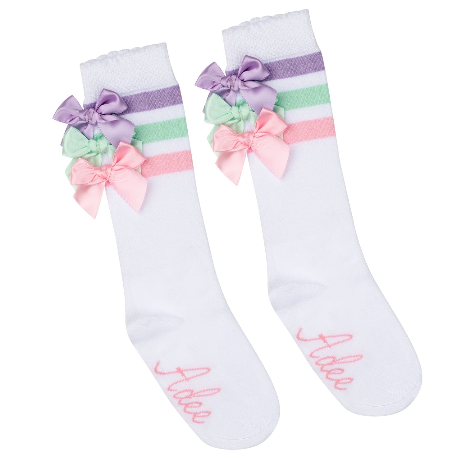 A DEE - Noola Popping Pastels Bow Knee High Socks - White