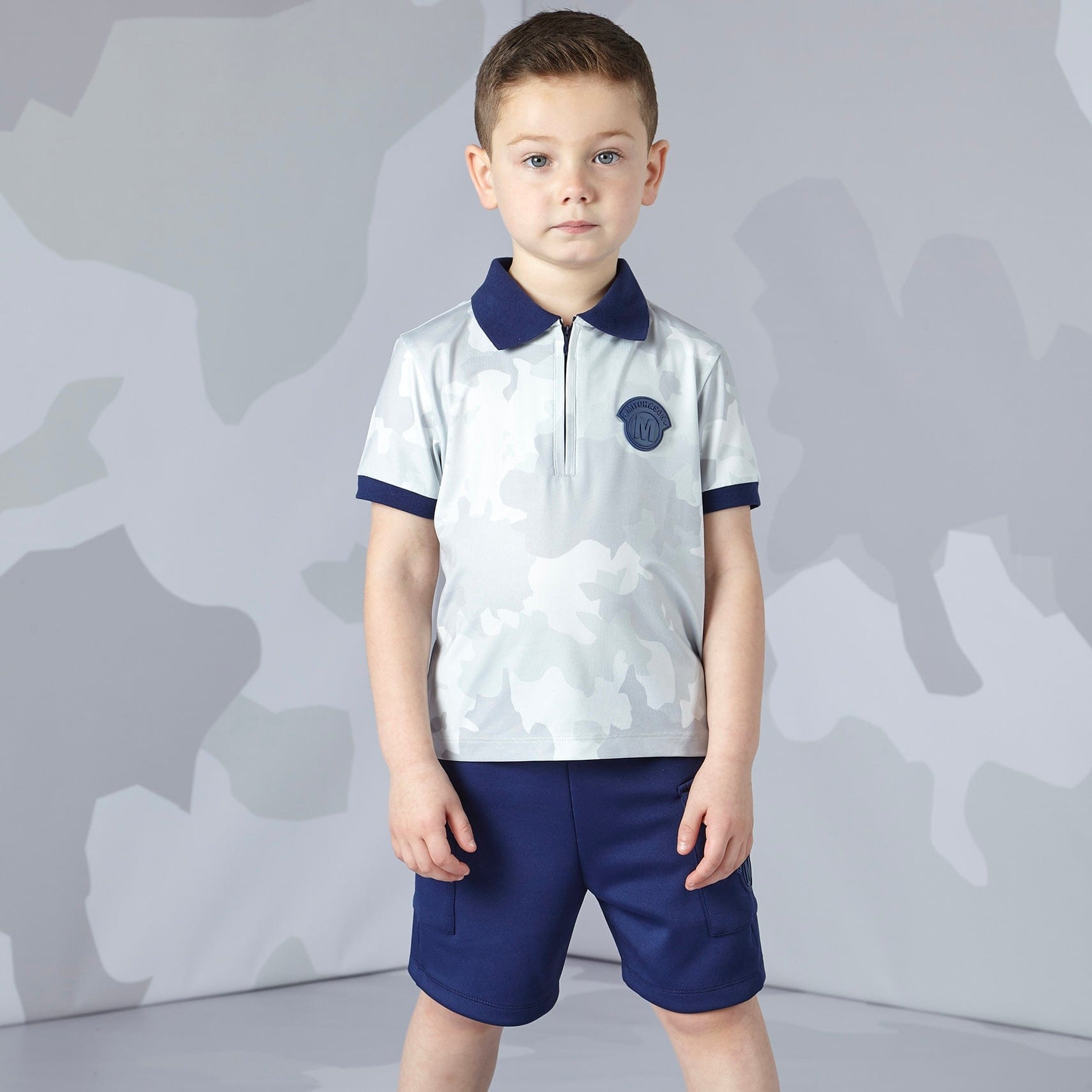 MITCH & SON - Warren & Wylie JNR Camo Top & Poly Shorts - Navy