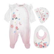 MONNALISA - Rose Babygrow Three Piece Set - Pink