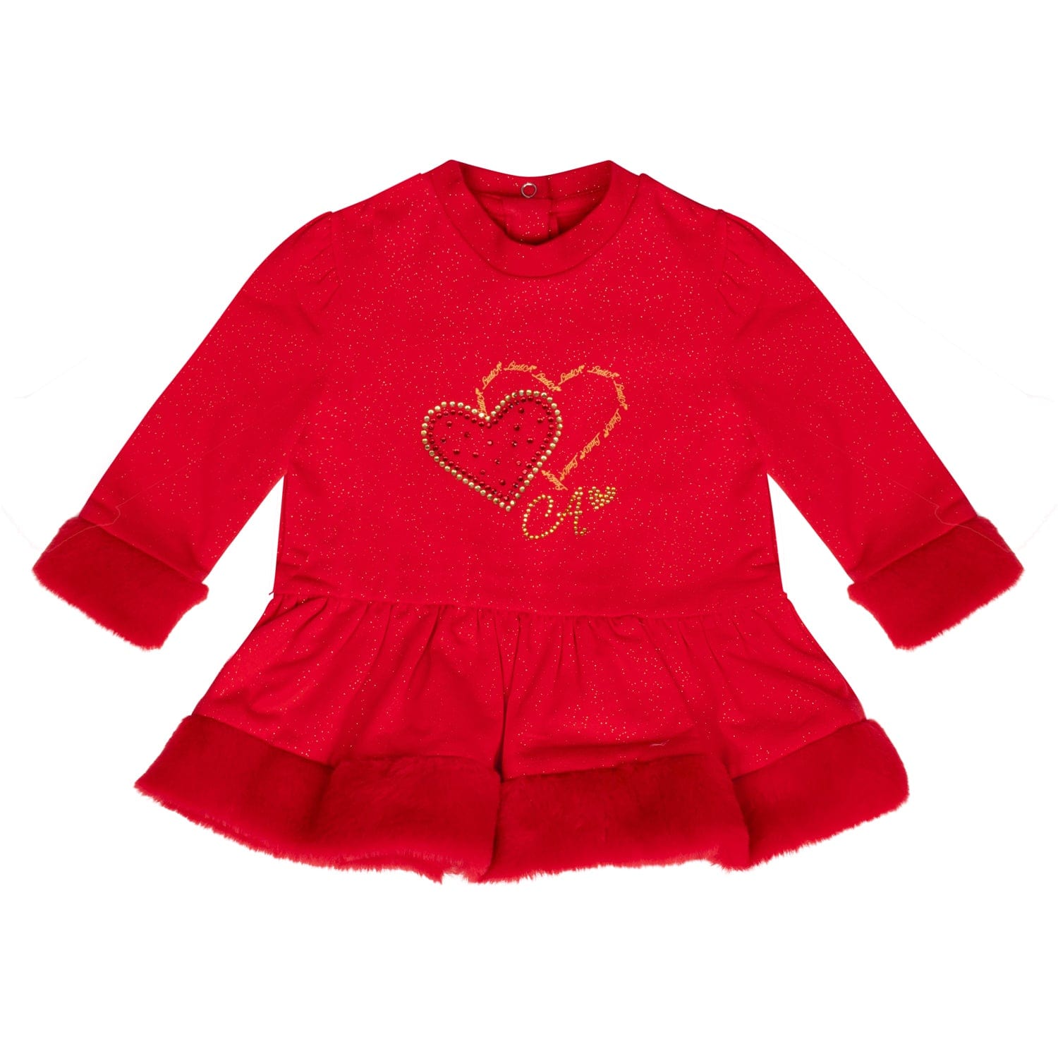 LITTLE A -  Festive Hearts Harmony Heart Faux Fur Dress - Red