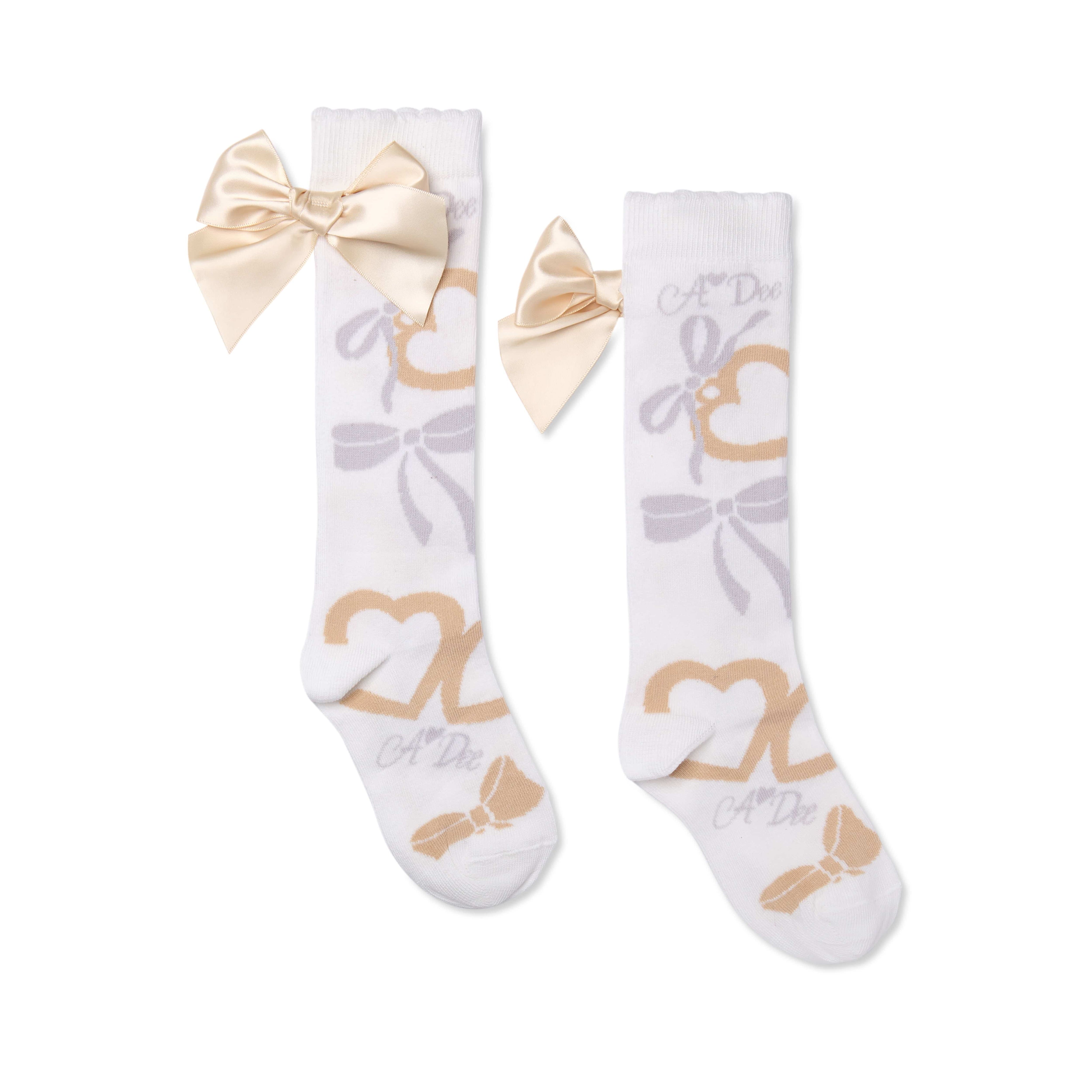 A Dee - Eau De A Dee Ariel Bow Knee High Socks - Stone Beige
