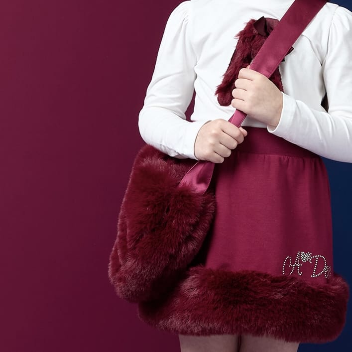 A DEE - Chevron Charm Alma  Fur Heart Bag - Deep Cherry