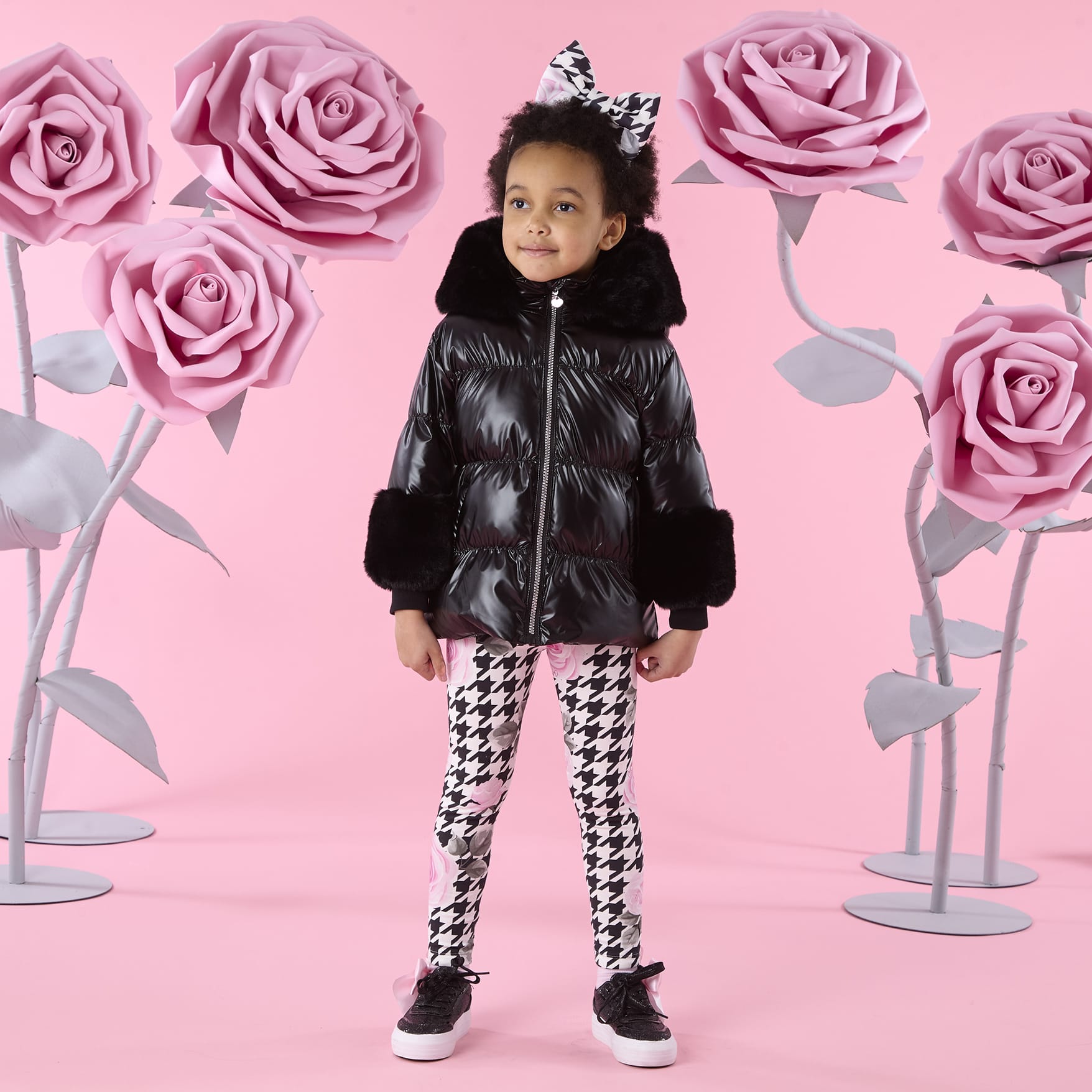 A DEE - Winter Bloom Avery Short Fur Trim Jacket - Black