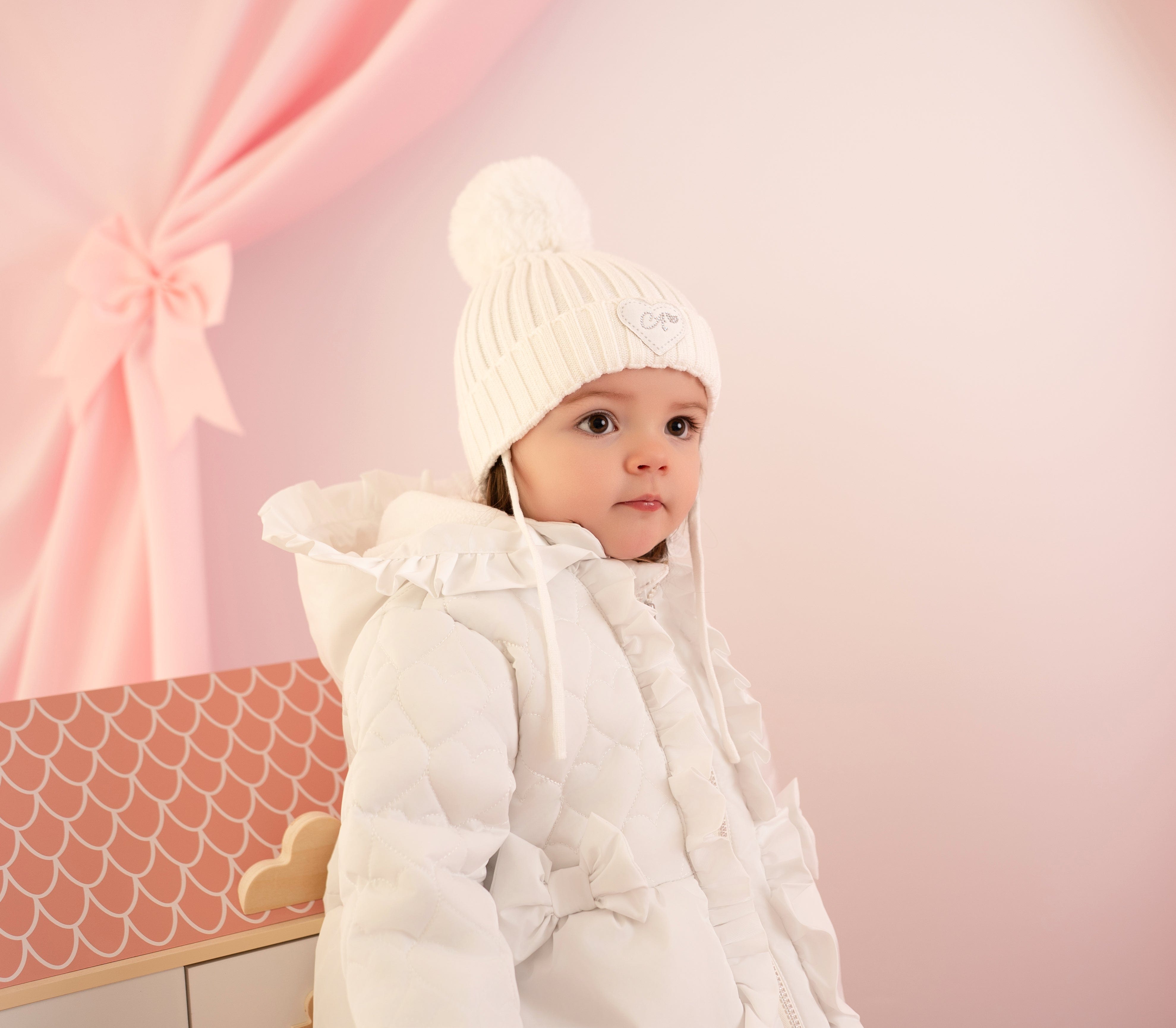 LITTLE A - Cute As A Cupcake Kamila Pom Pom Hat - Snow White