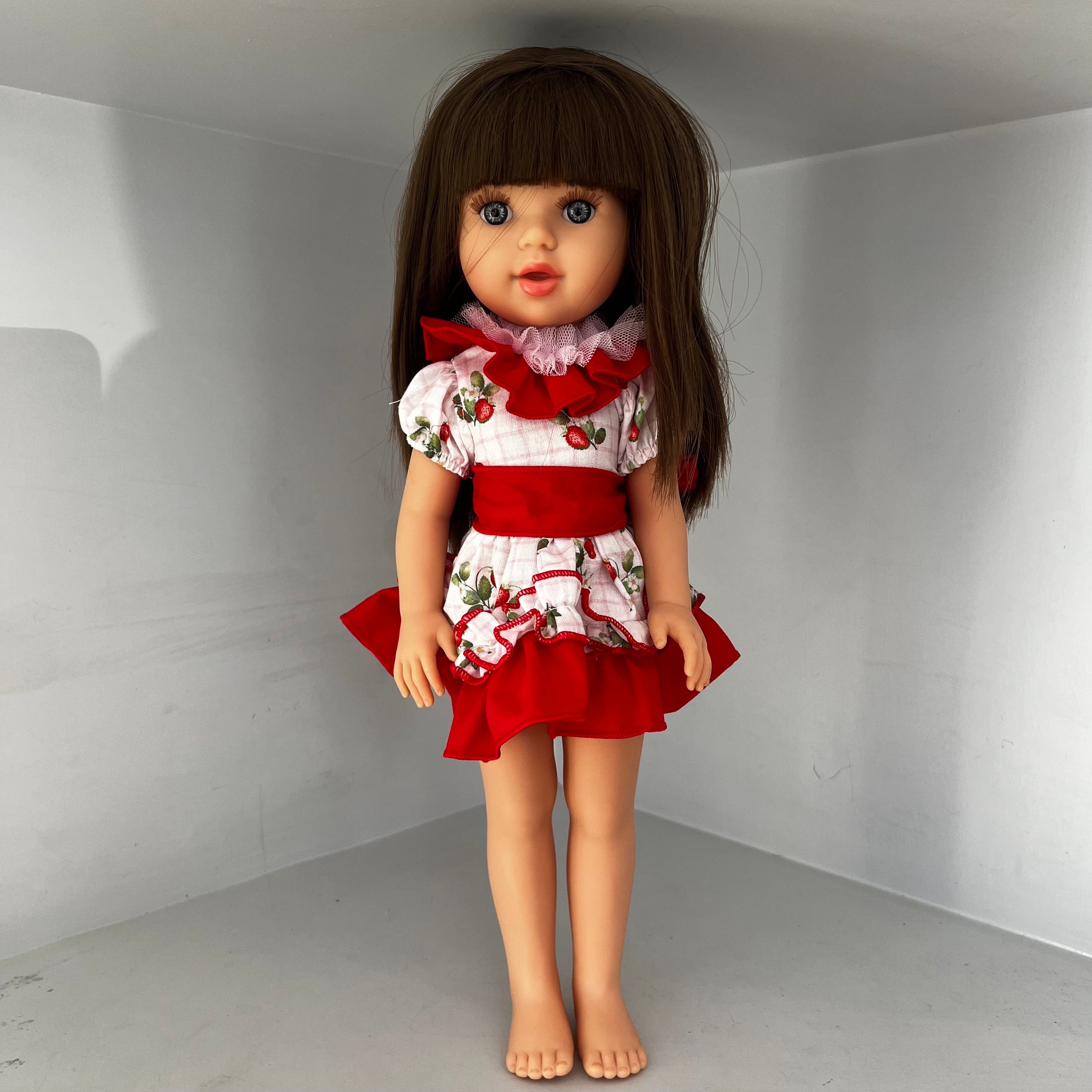 BABINE - Doll Brown Hair Strawberry Dress - Pink