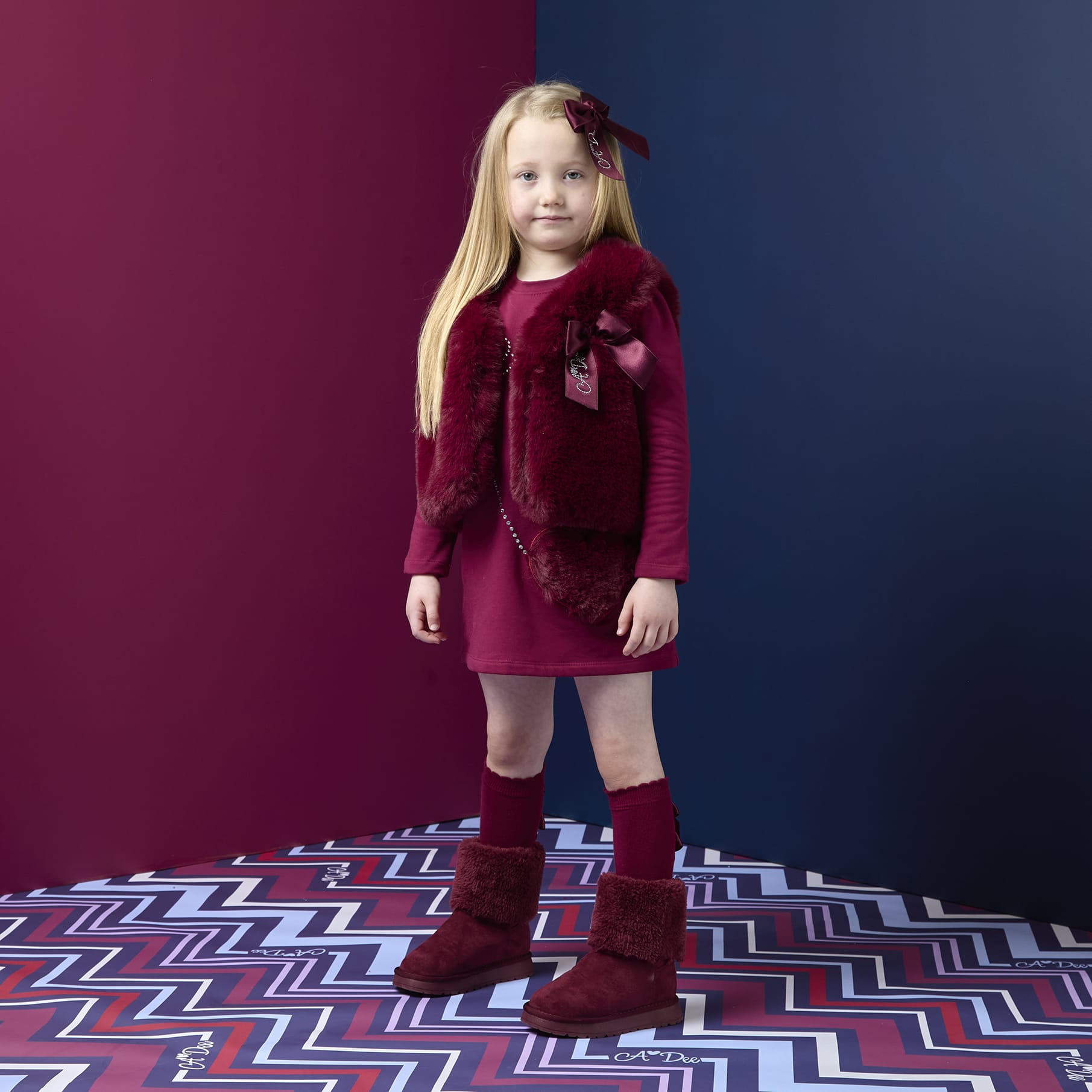A DEE - Chevron Charm Anna Fur Gilet - Deep Cherry