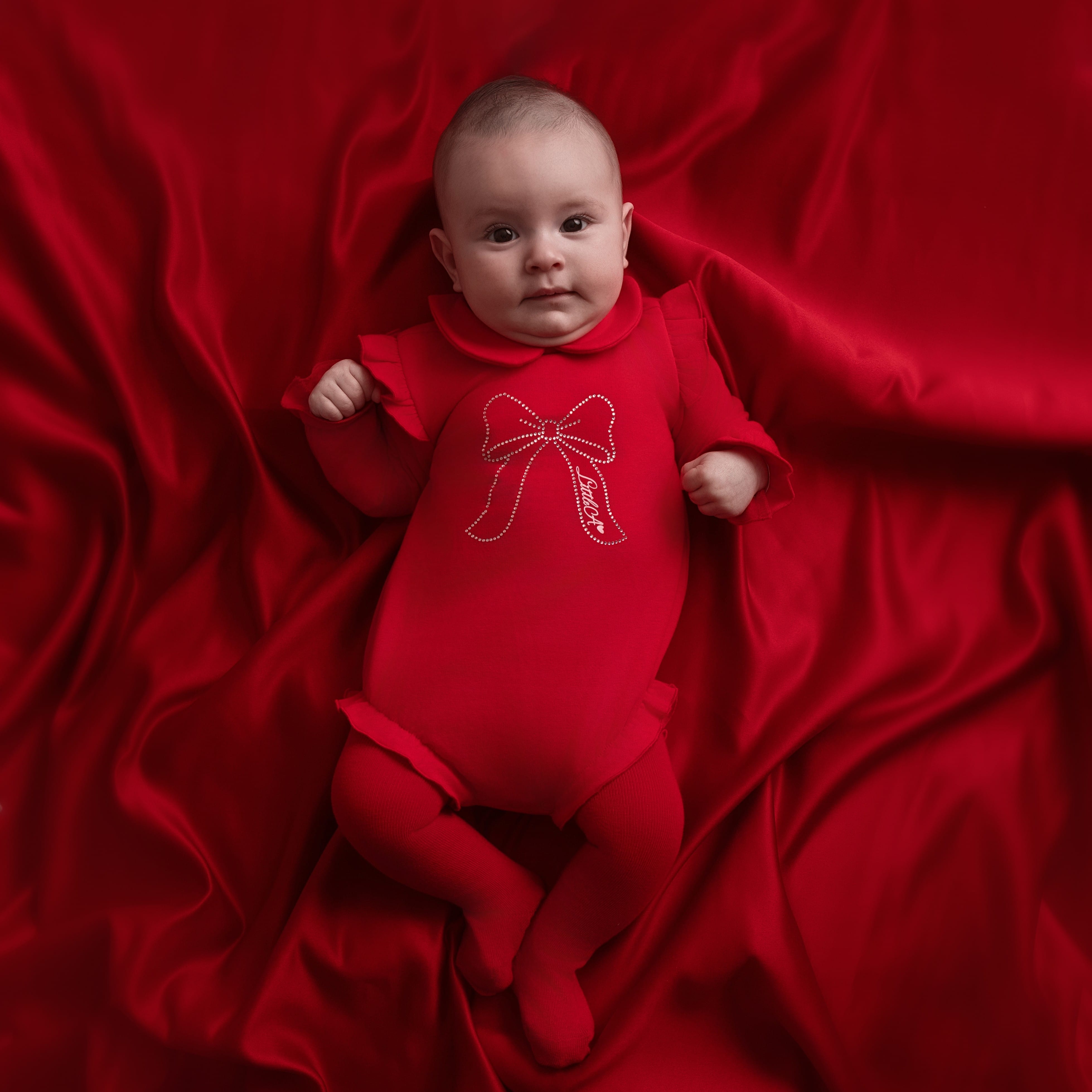 LITTLE A - Little Locket Eleisha Sweat Romper - Red