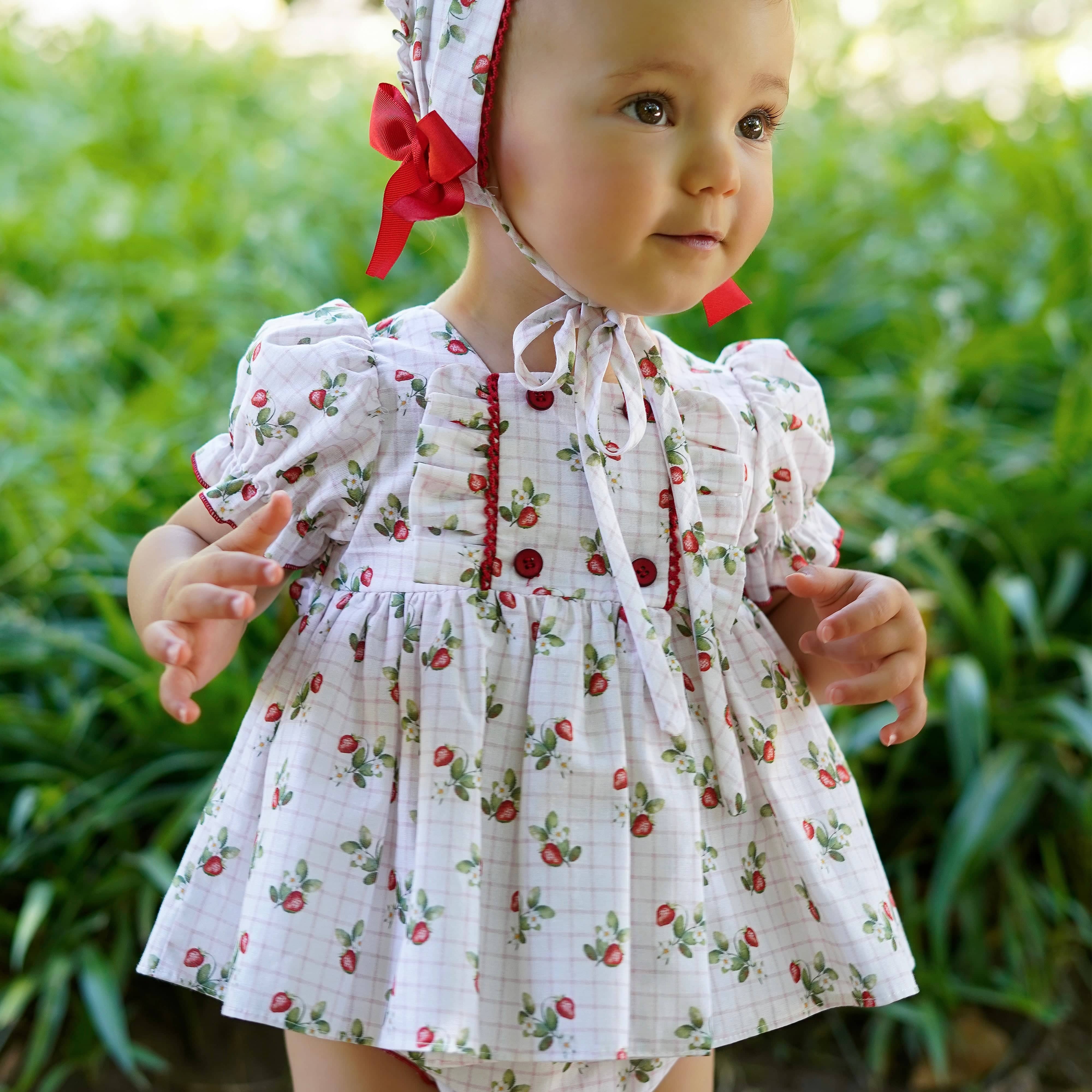 BABINE - Strawberry Baby Dress & Bonnet  - Pink