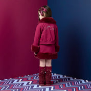 A DEE - Chevron Charm Audrey Fur Trim Bomber - Deep Cherry