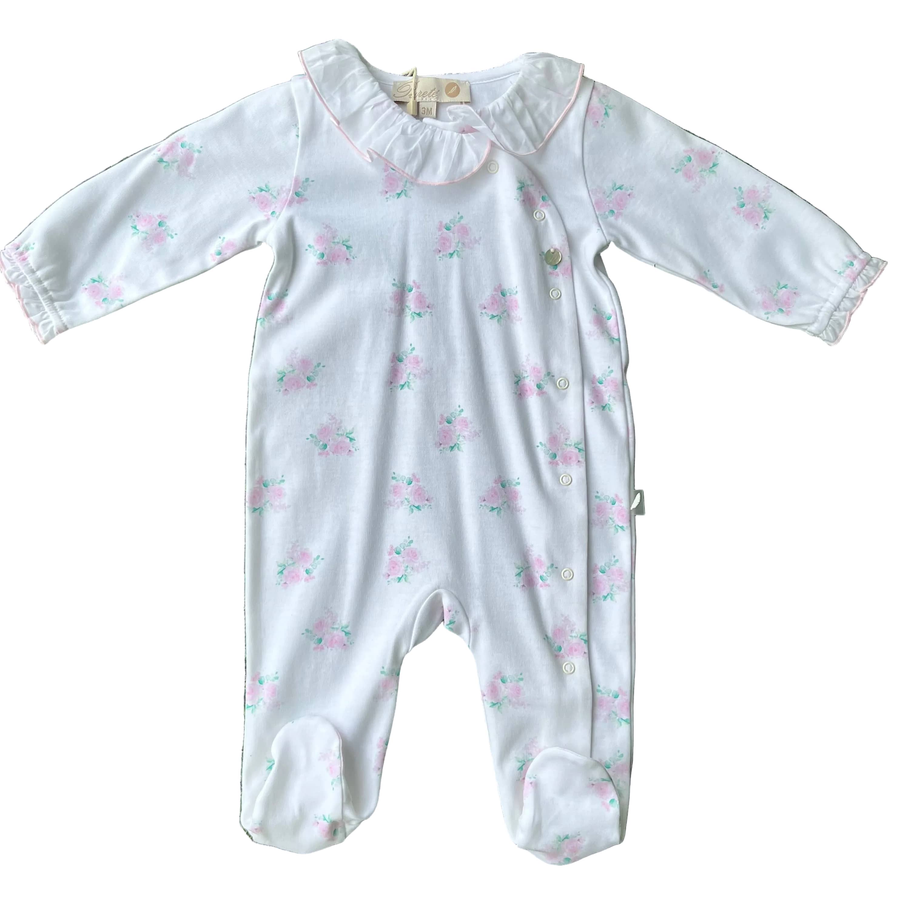 PURETÉ - Frill Collar Floral Babygrow - White