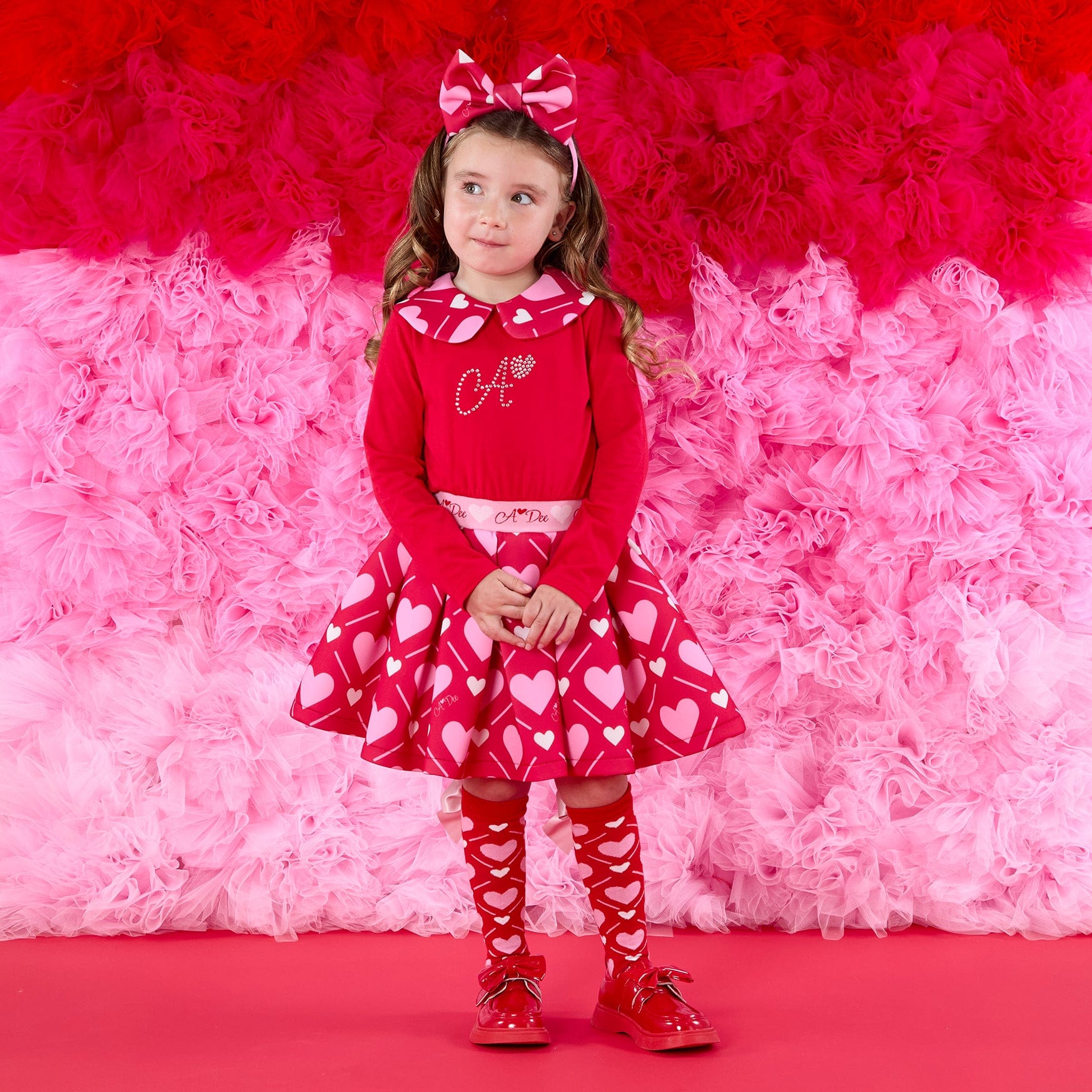 A DEE -  Love Story Lara Heart Print Mix Dress - Vibrant Red