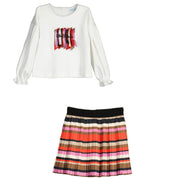 ABEL & LULA - Pleated Stripe Skirt Set - Orange