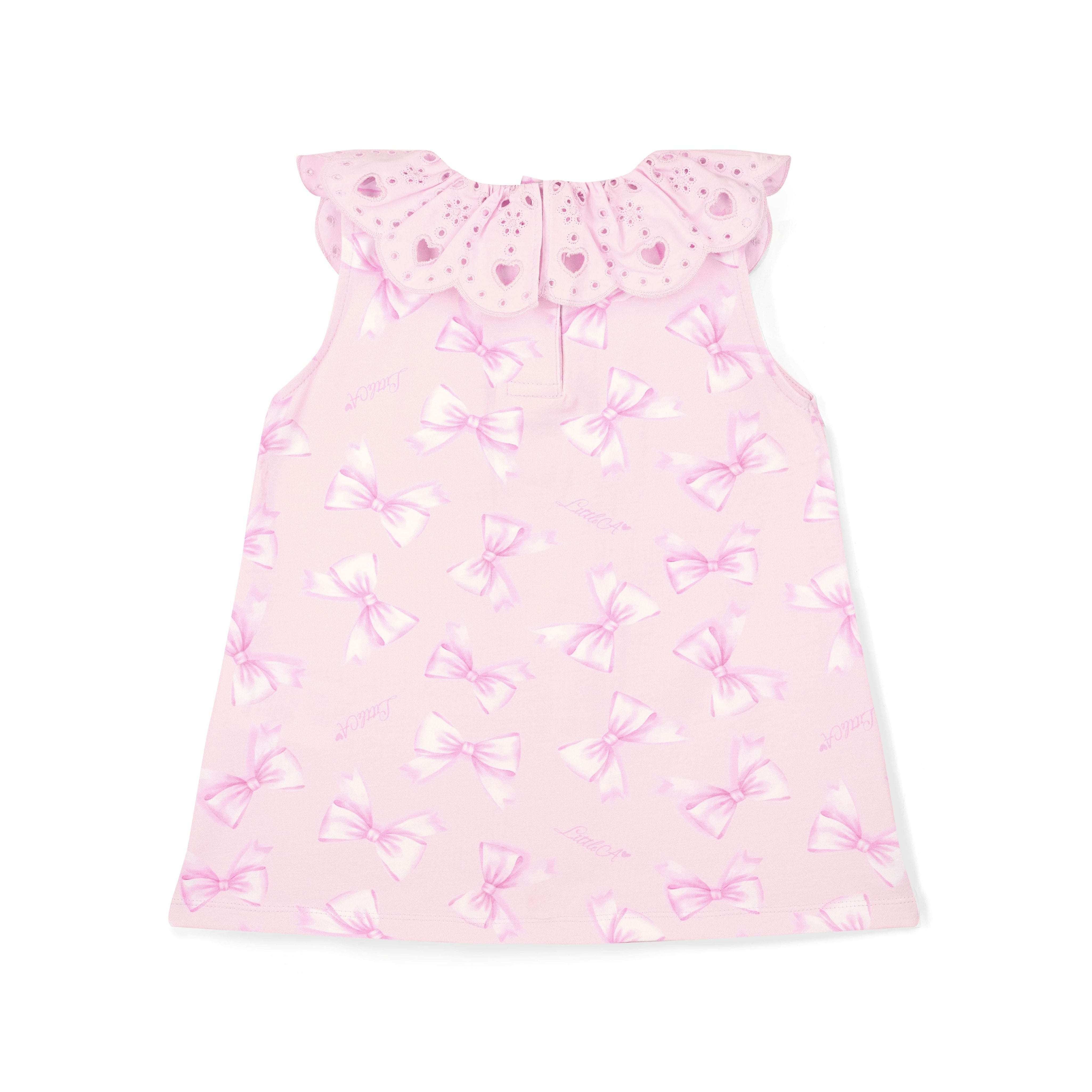 LITTLE A - Perfectly Pink Opal Bow Print Dress - Pink Blossom