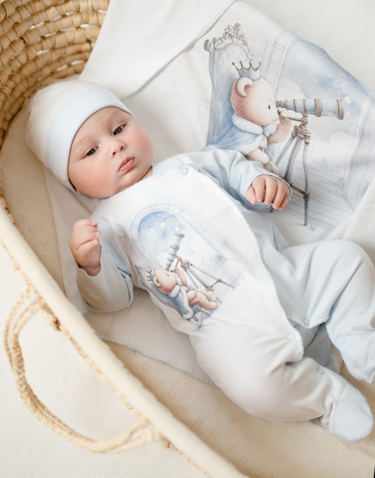 SOFIJA -King Babygrow / Swaddle Blanket & Hat Set - Blue