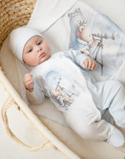 SOFIJA -King Babygrow / Swaddle Blanket & Hat Set - Blue