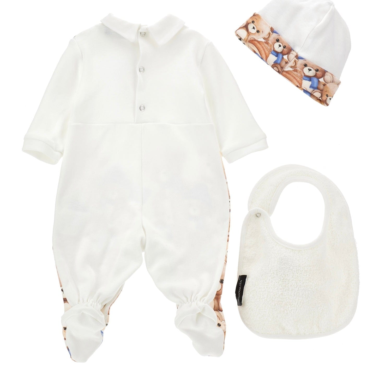 MONNALISA - Teddy  Babygrow Three Piece Set  - Cream