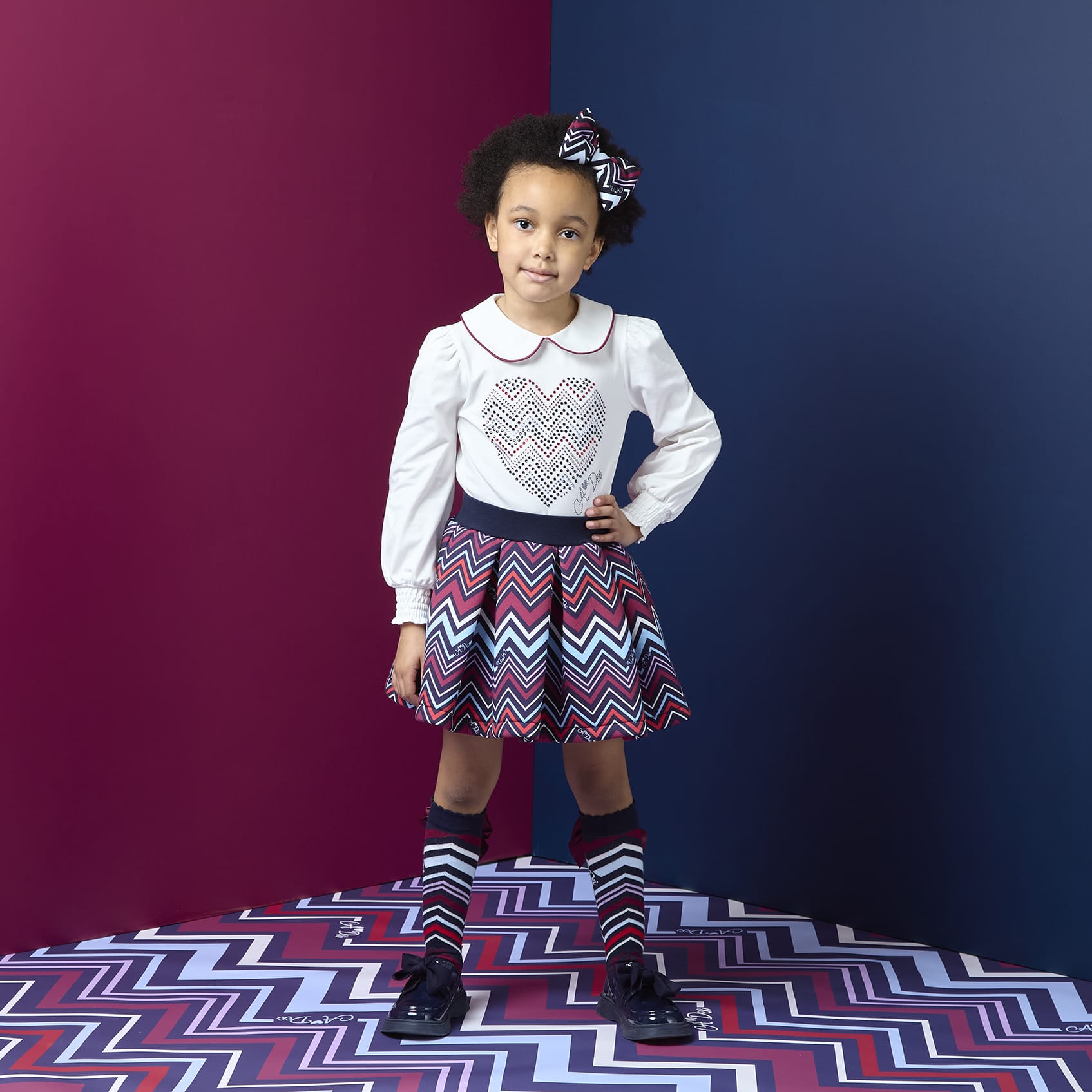 A DEE - Chevron Charm Chloe Chevron Print Skirt Set - Snow White