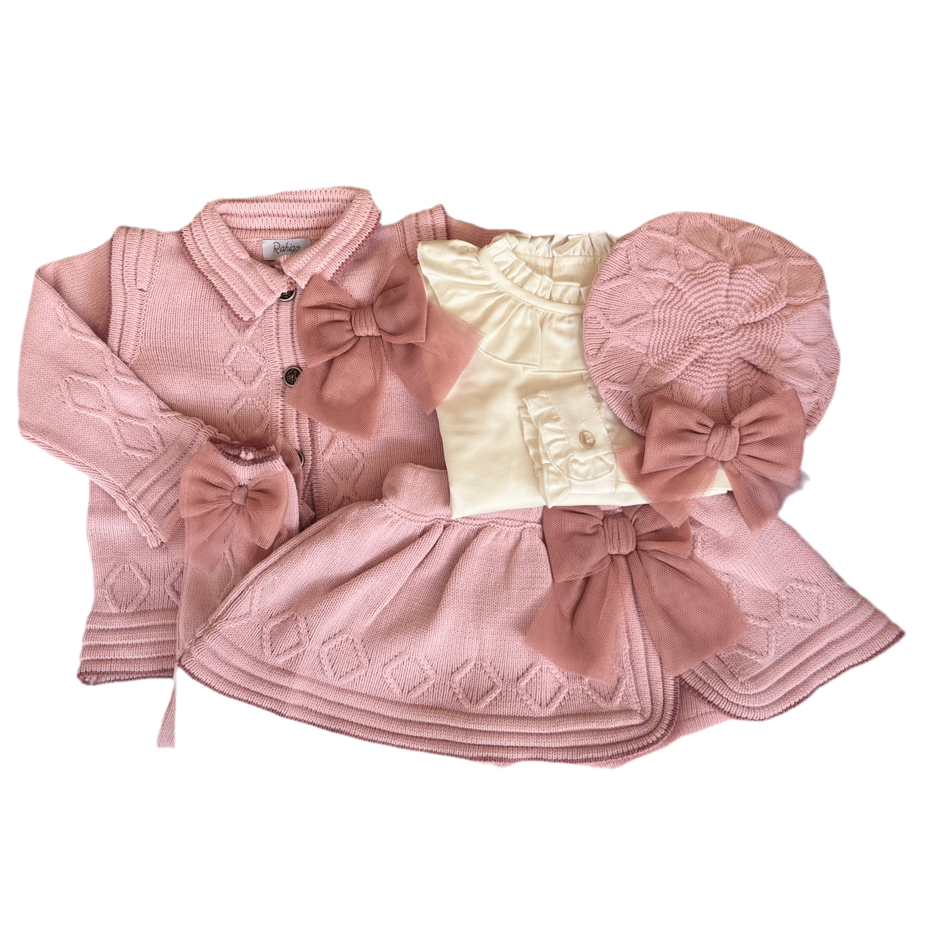 Rahigo - Five Piece Skirt Set With Pink Trim  - Pink