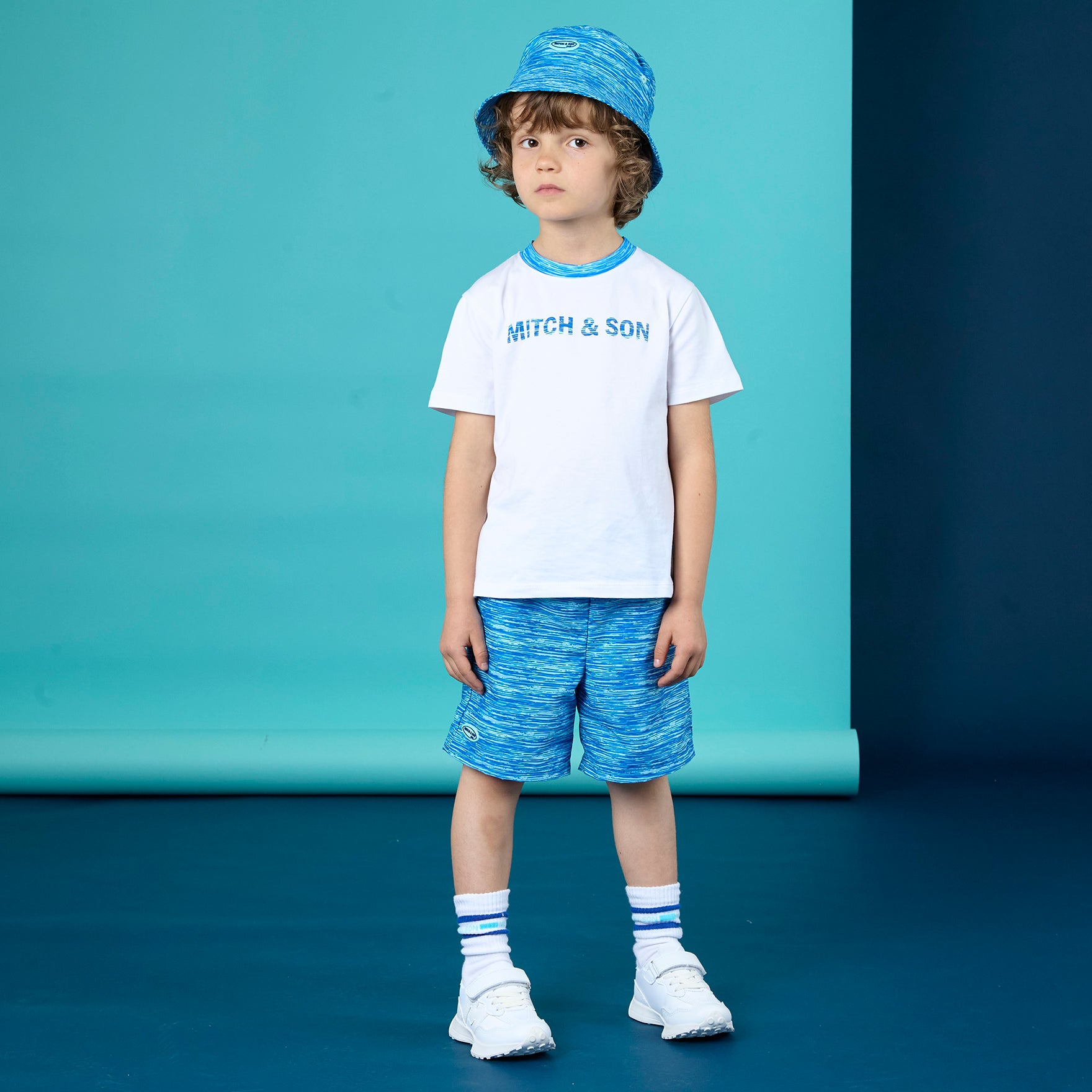 MITCH & SON - Harold & Hugo  JNR T Shirt & Space Dye Swim Short - Bright Blue