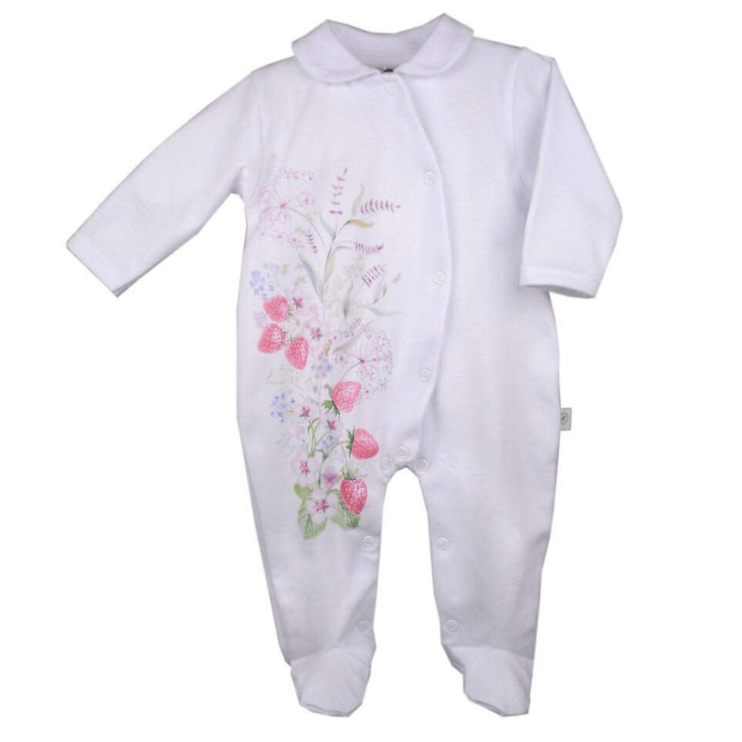 FIRST BABY - Strawberry Babygrow  - White