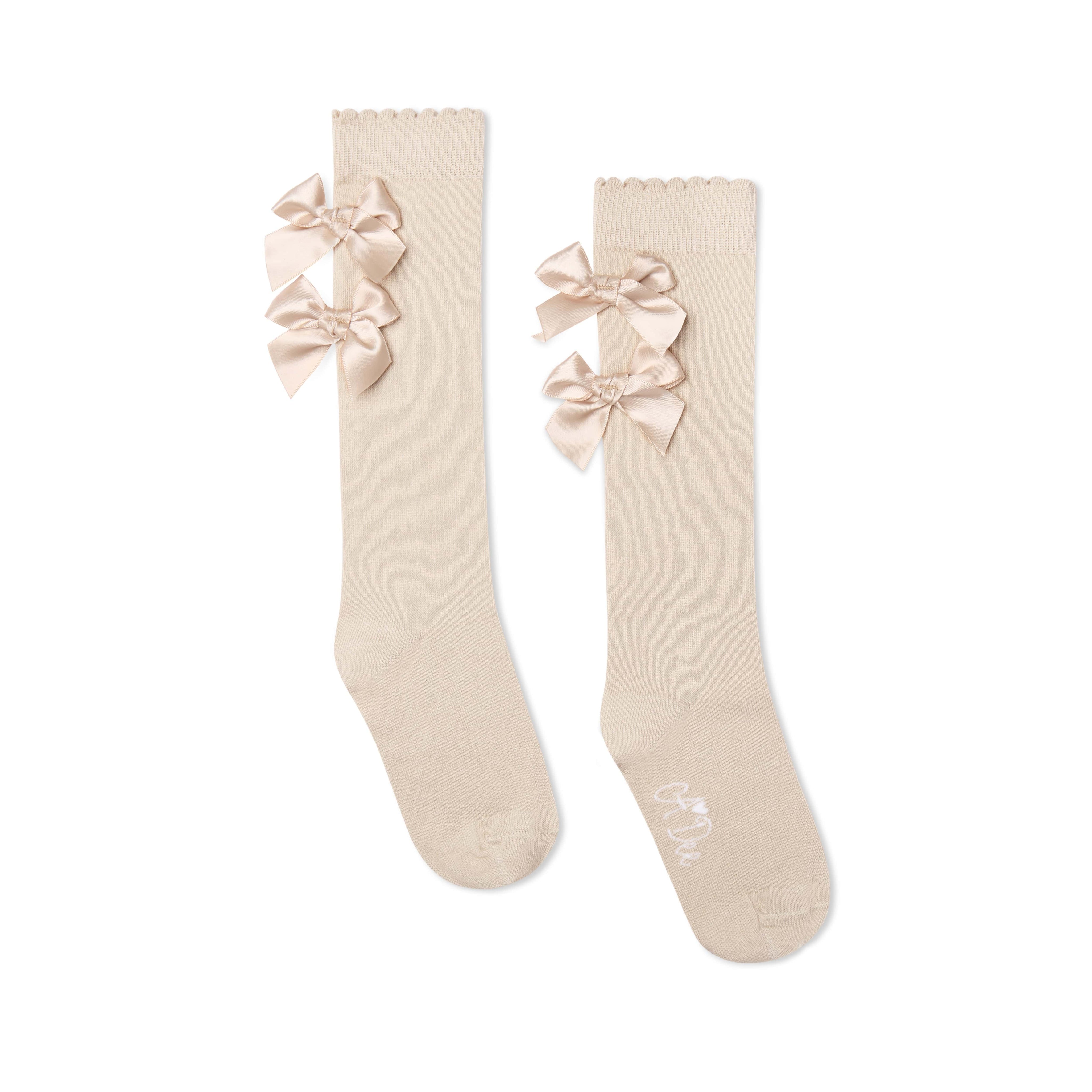 A Dee - Eau De A Dee Ariel Bow Knee High Socks - Stone Beige