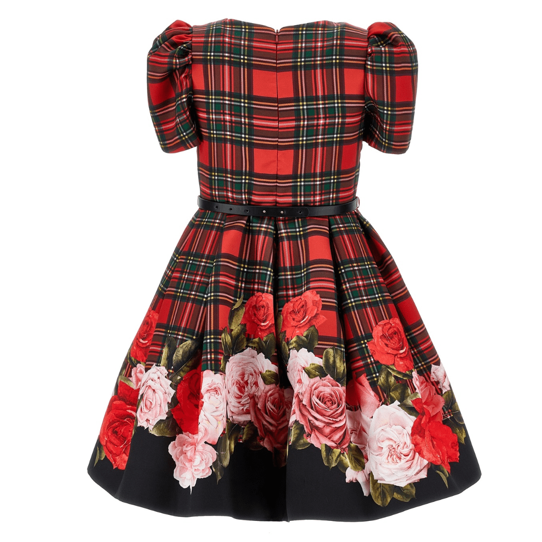 MONNALISA - Rose Tartan Dress - Red