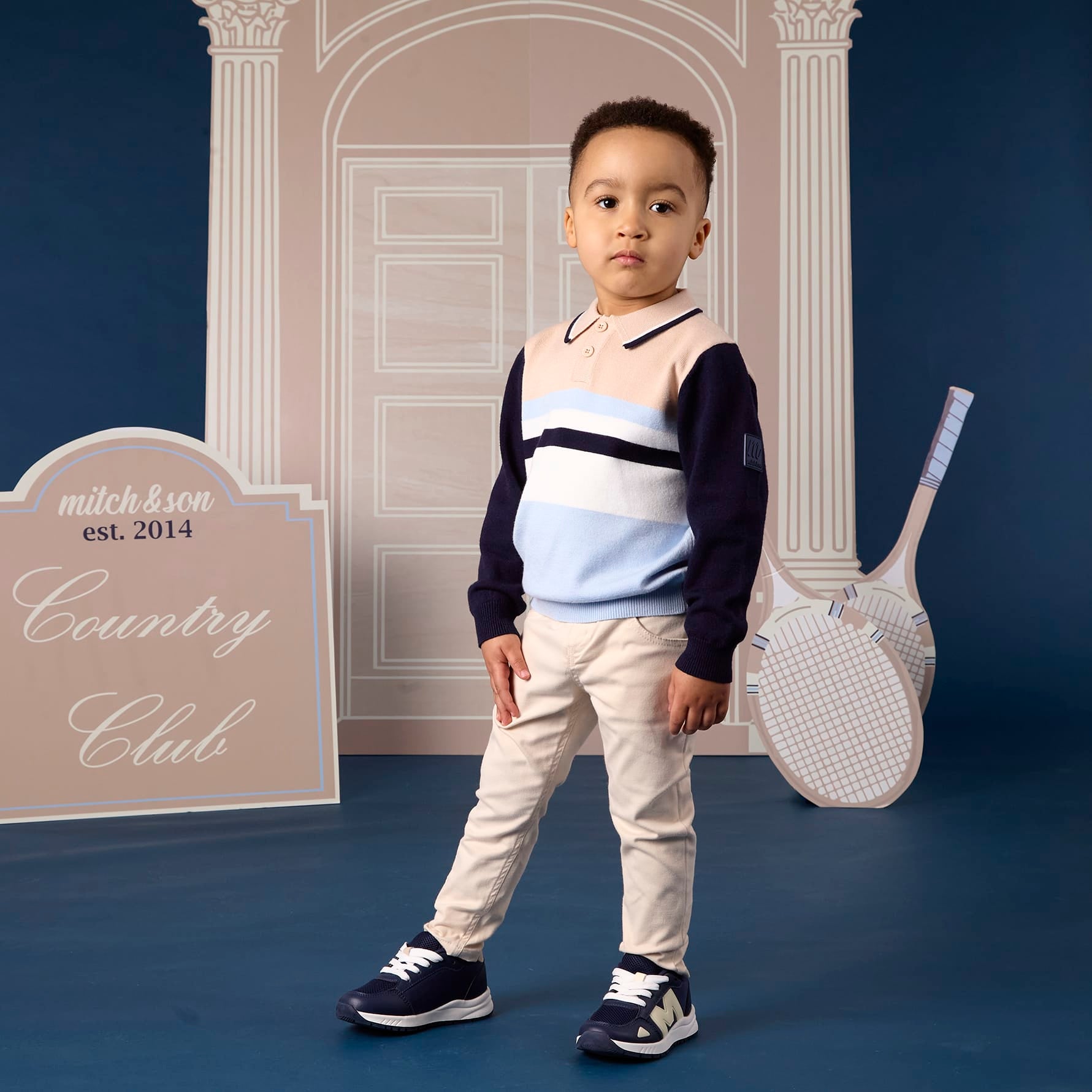 MITCH & SON - Classic Collection Sebastian & Silas - Knitted Polo & Twill Trouser  - Stone Beige