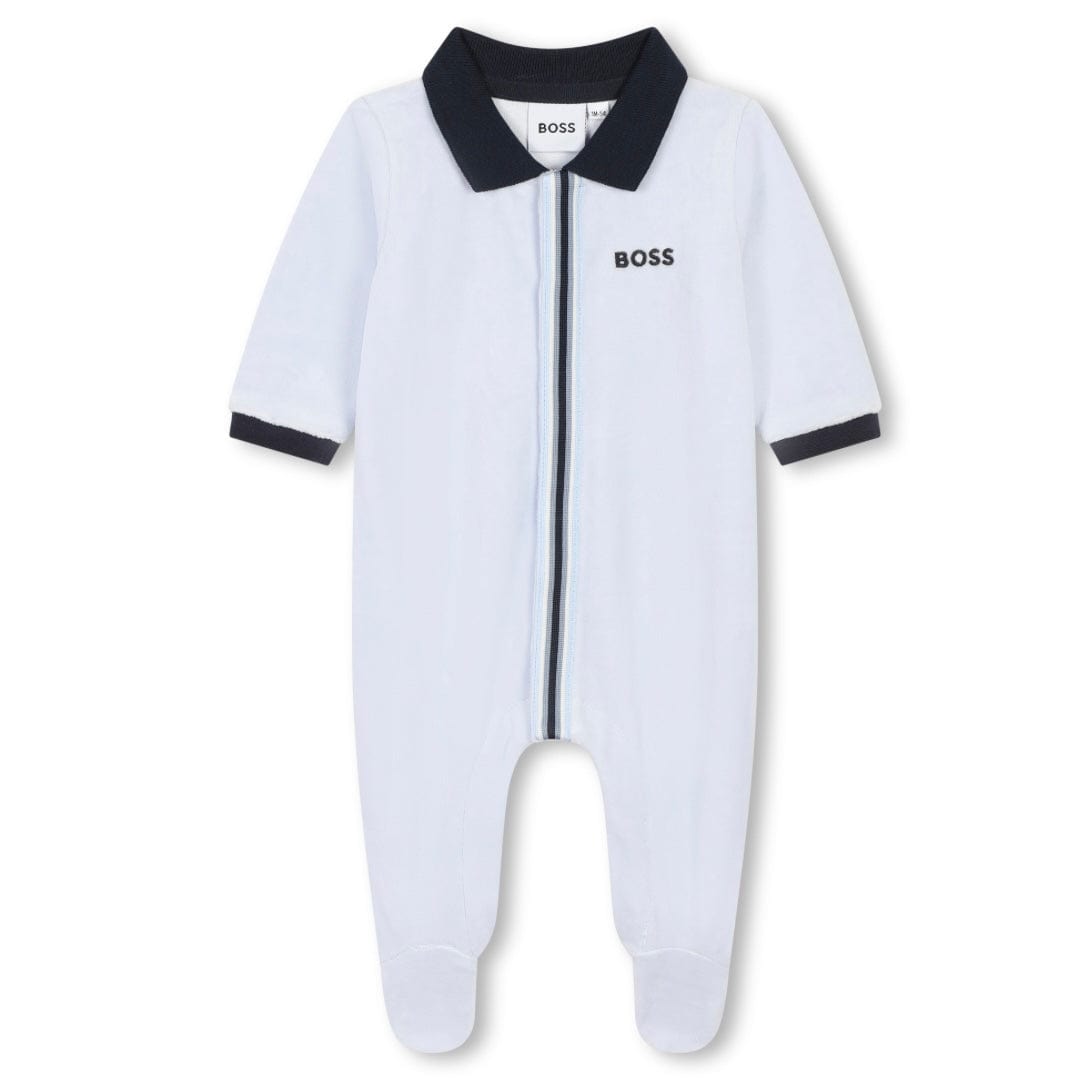 HUGO BOSS - Velour Collar Babygrow -  Blue