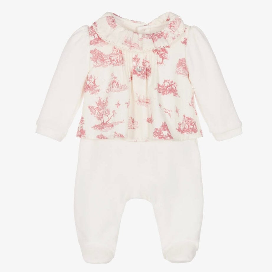 PURETÉ - Velour Toile De Jouy Three Piece Baby Layette Set - Pink