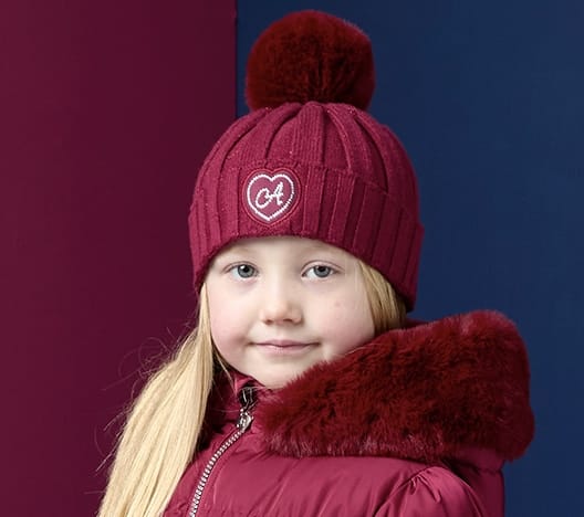 A DEE - Chevron Charm Bobbie Knitted Pom Pom Hat - Deep Cherry