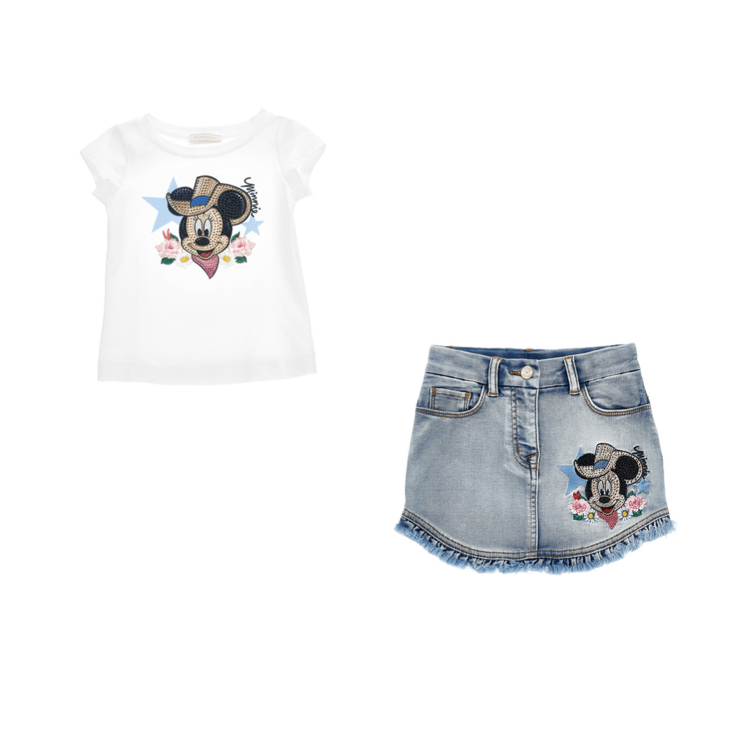 MONNALISA - Minnie Denim Skirt Set - Blue