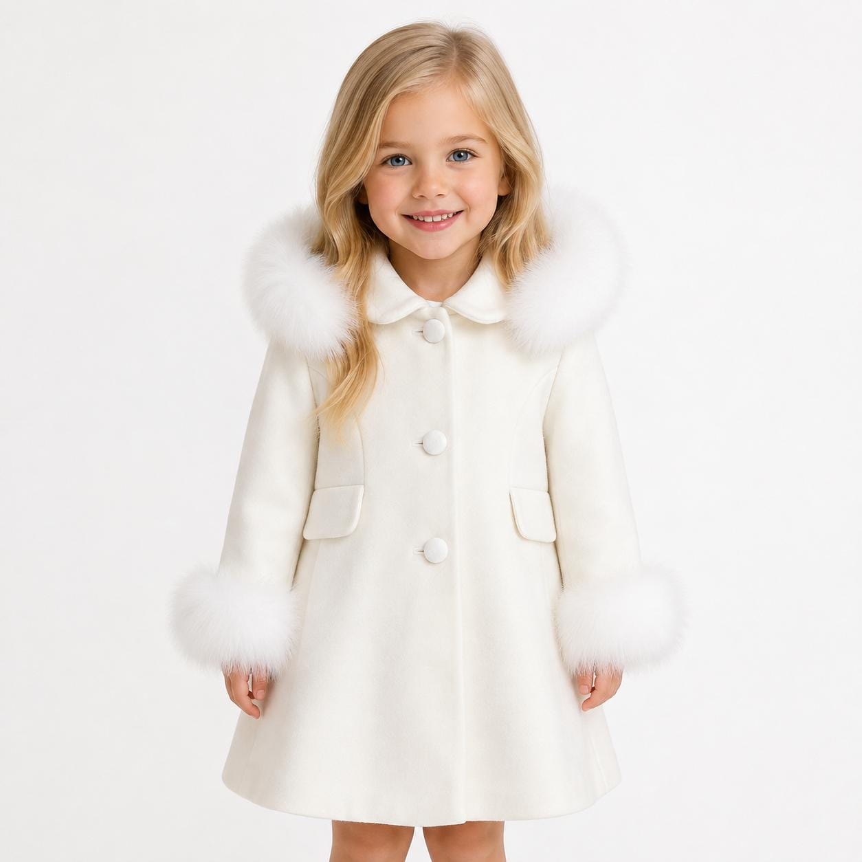 Bimbalo - Fur Hood & Cuff Traditional Coat - Cream