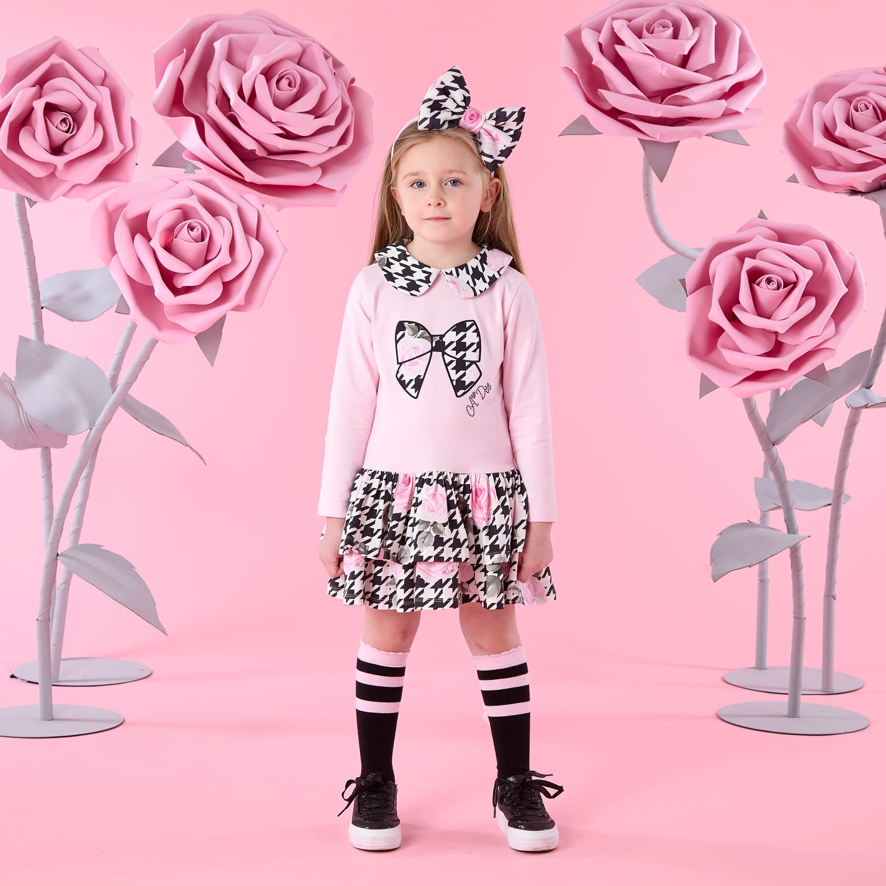 A DEE - Winter Bloom Adriana Houndstooth Drop Waist Dress - Pale Pink
