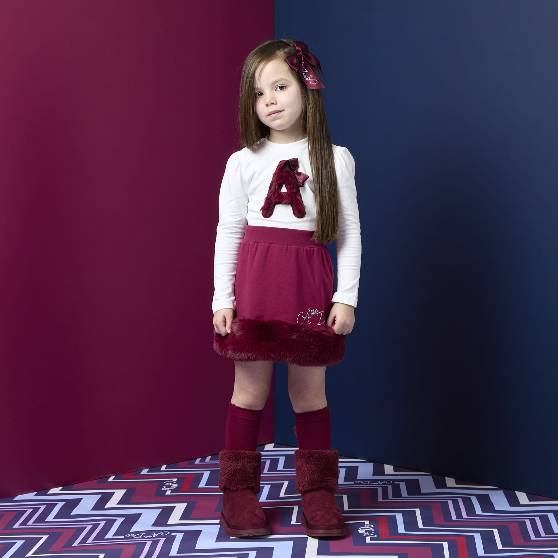 A DEE - Chevron Charm Andrea Fur Skirt Set - Snow White