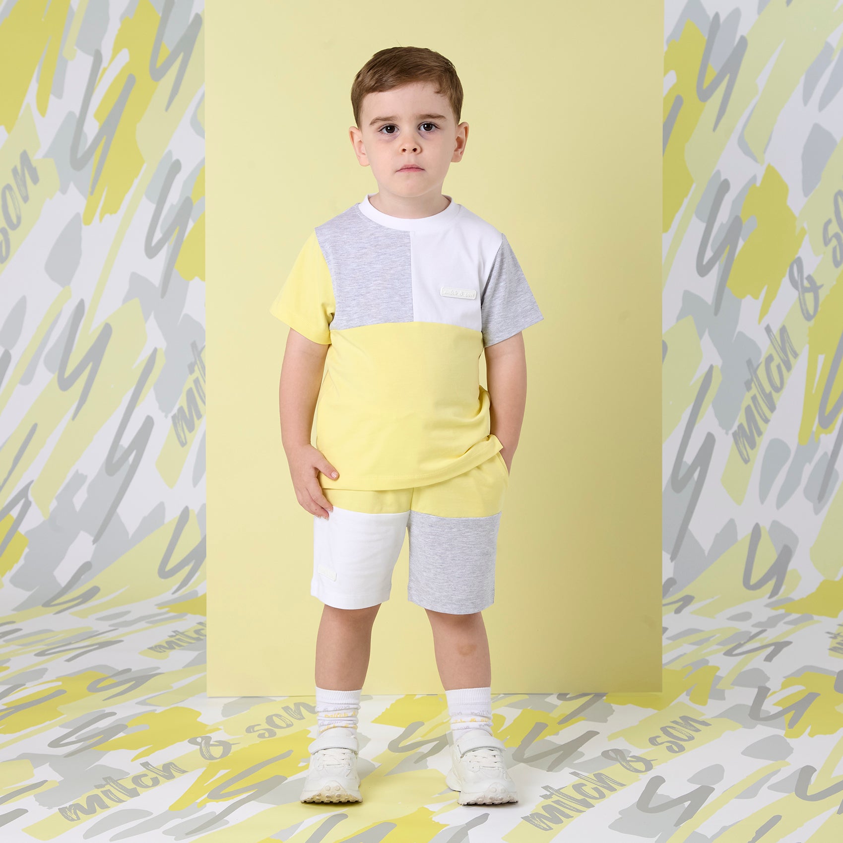 MITCH & SON - Gray Lemon Doodles Cut & Sew Soft Short Set - Lemon Glo