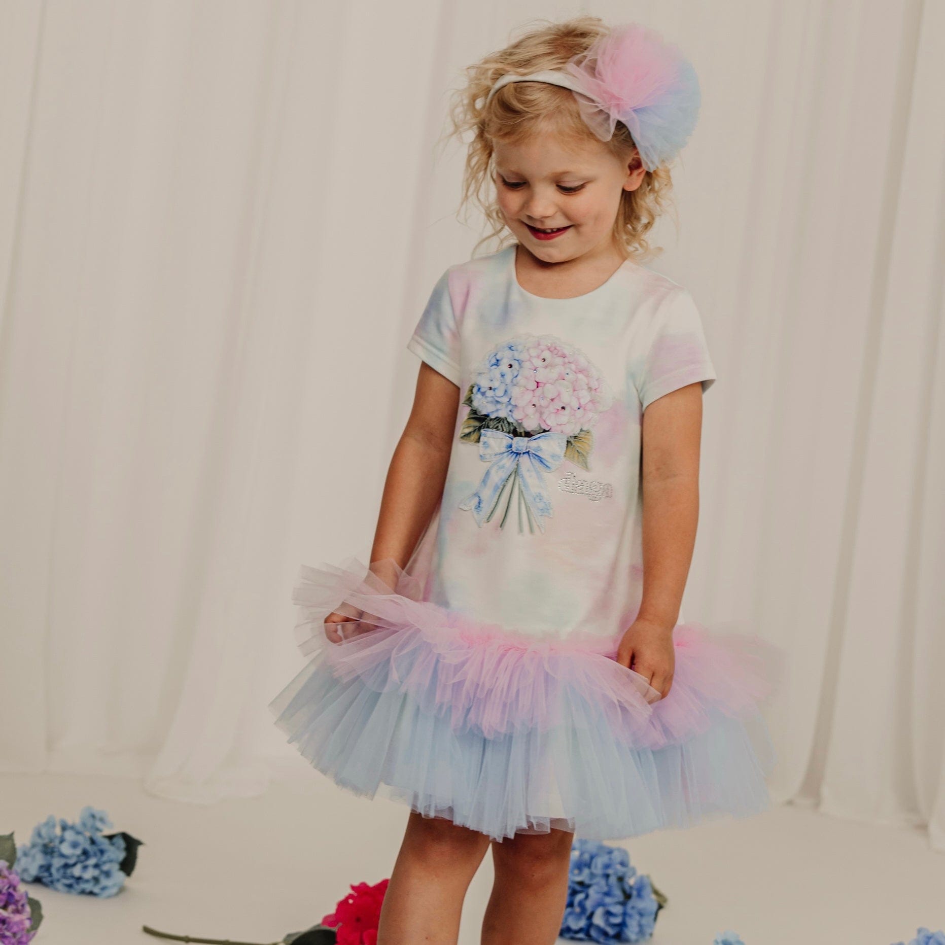 Daga - Pastel Bloom Floral Tutu Dress - White