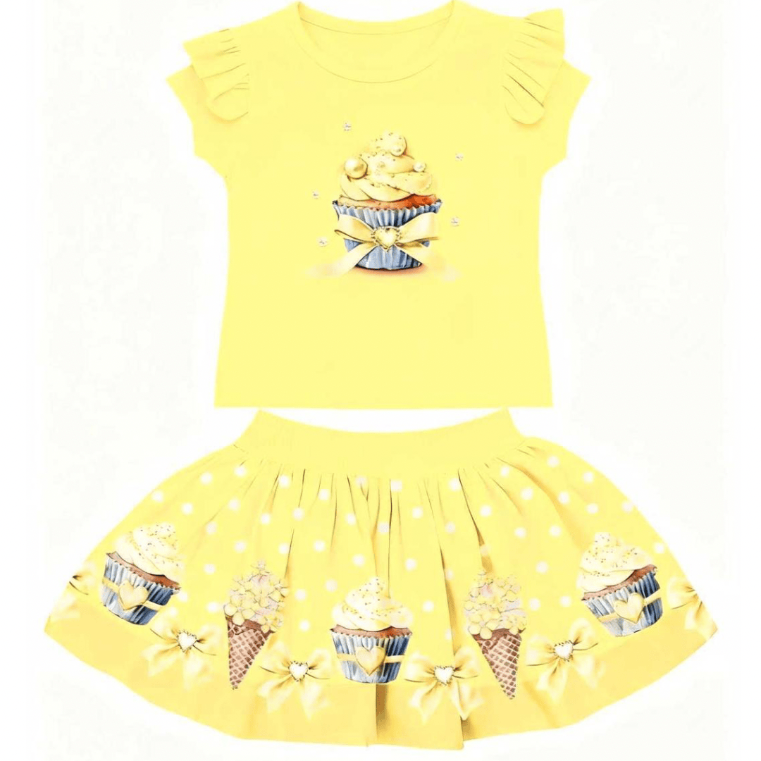 Giorgio Bambini - Cupcake Skirt Set & Hairbow - Yellow