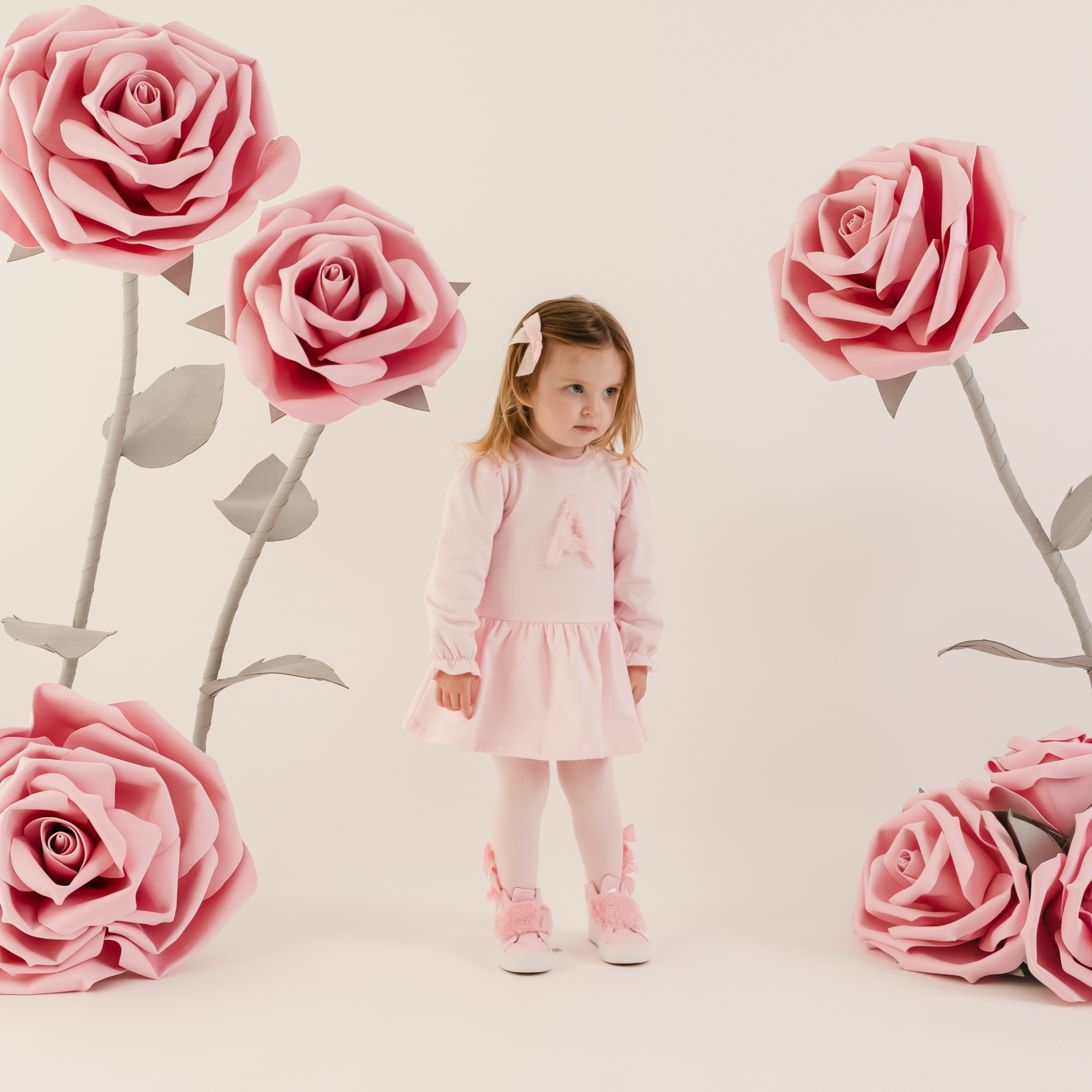 LITTLE A - Little Bloom Dream Fur Initial Dress - Pale Pink