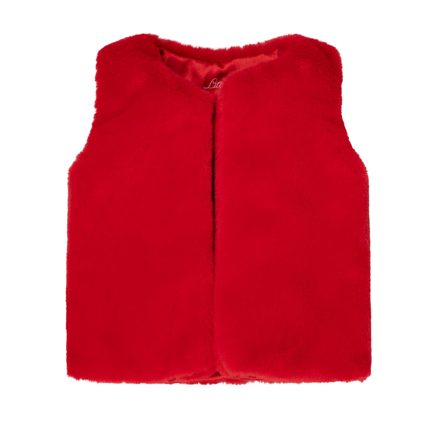 LITTLE A - Festive Hearts Hattie Faux Fur Gilet - Red