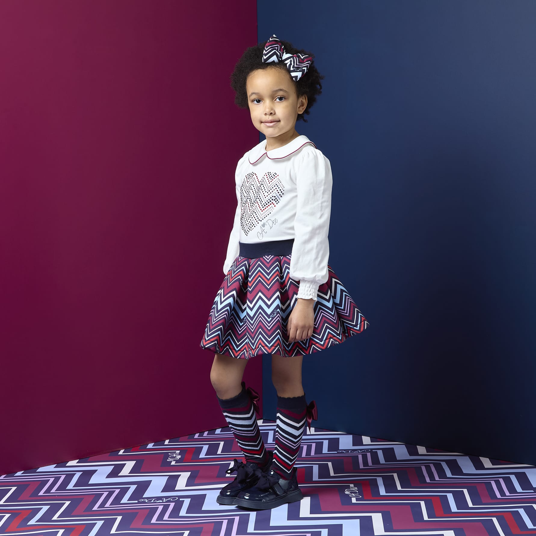 A DEE - Chevron Charm Chloe Chevron Print Skirt Set - Snow White